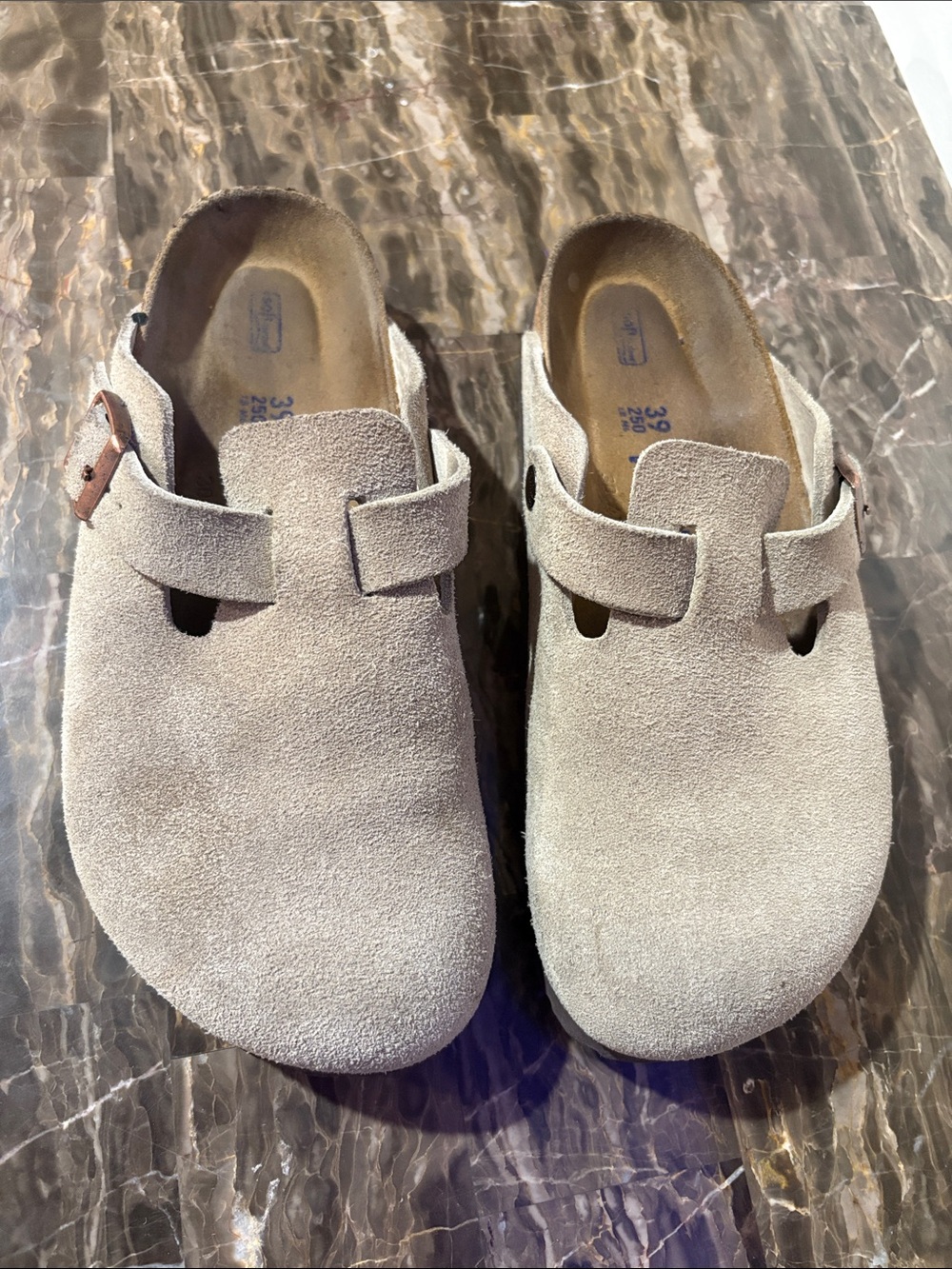 Birkenstock Suede Clog Mules in Light Beige